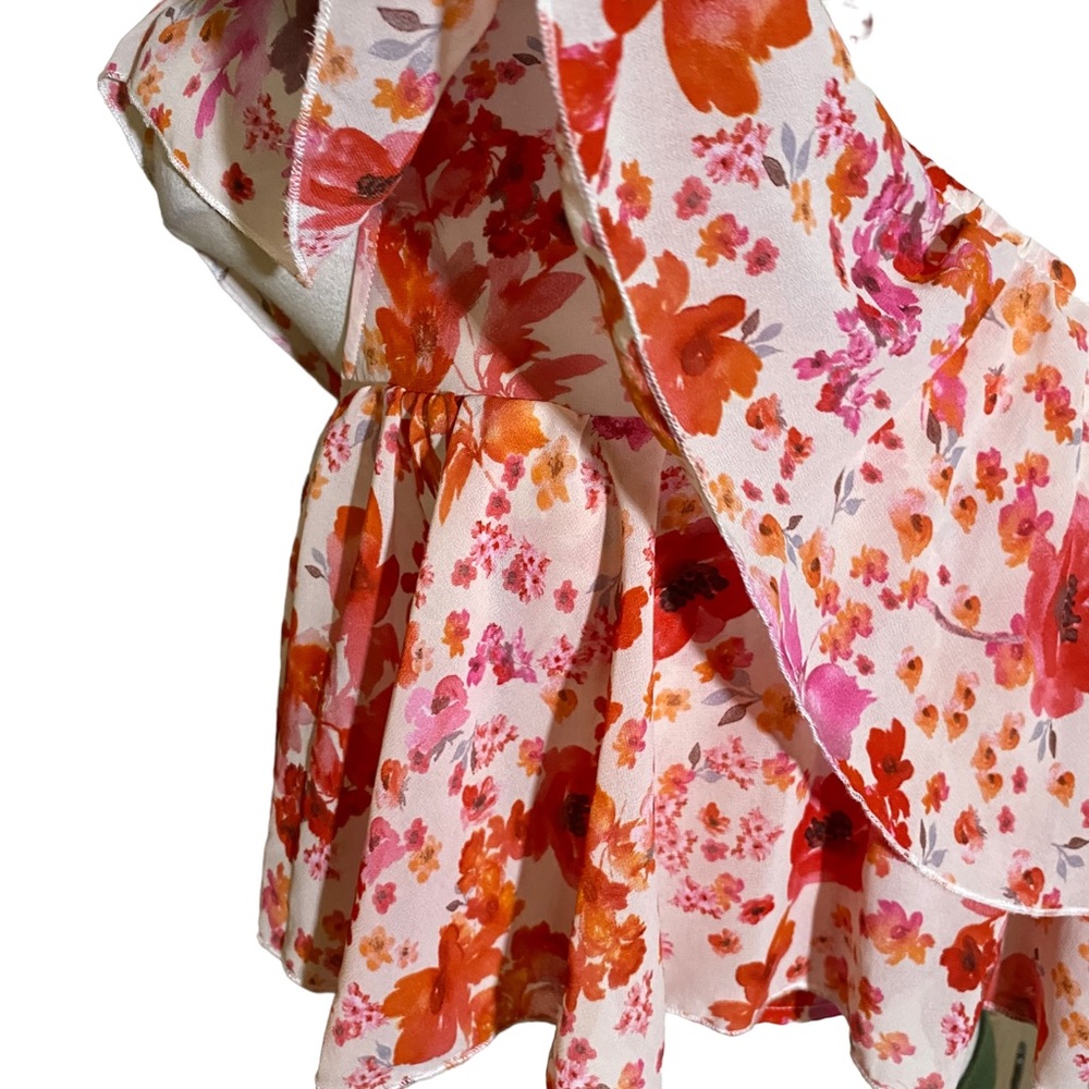 Floral Print One Shoulder Ruffle Trim Top - Picture 5 of 15